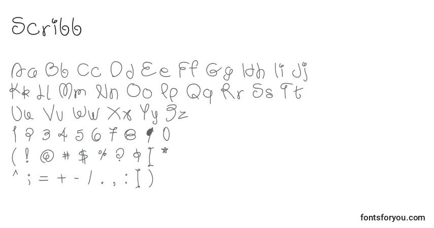 A fonte Scribb – alfabeto, números, caracteres especiais