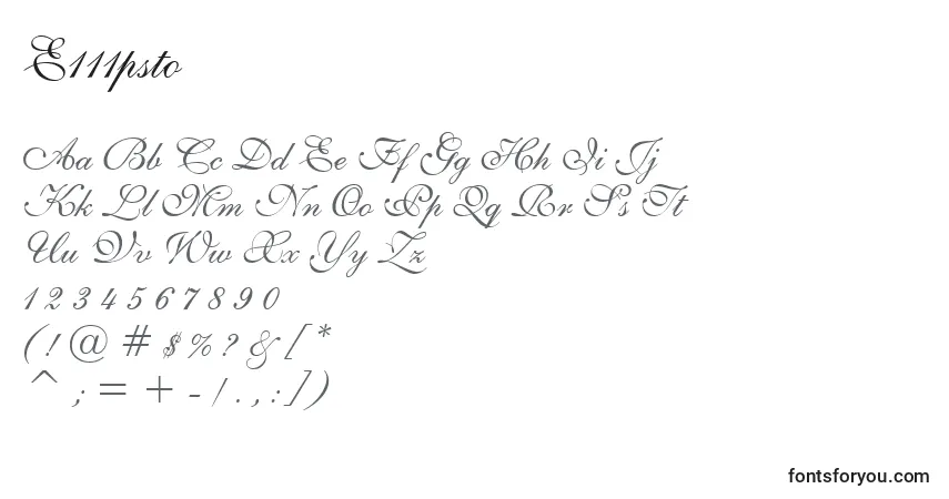 Schriftart E111psto – Alphabet, Zahlen, spezielle Symbole