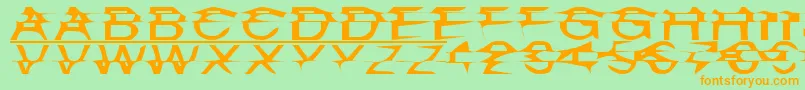 フォントMisplaced – オレンジの文字が緑の背景にあります。