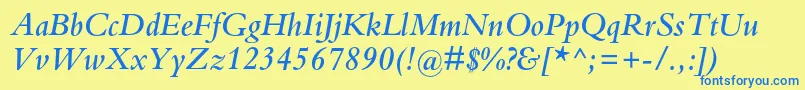 BembostdSemibolditalic Font – Blue Fonts on Yellow Background