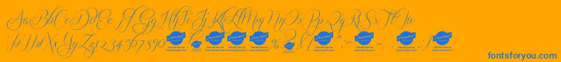 QuickierDemo-Schriftart – Blaue Schriften auf orangefarbenem Hintergrund