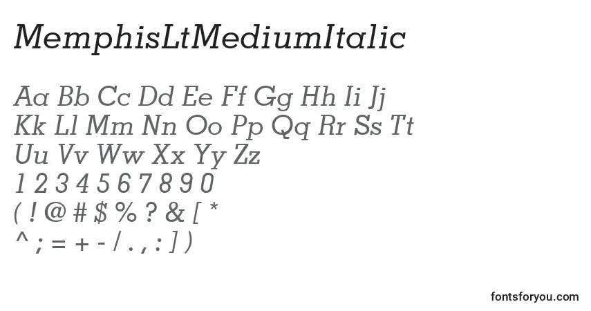 A fonte MemphisLtMediumItalic – alfabeto, números, caracteres especiais