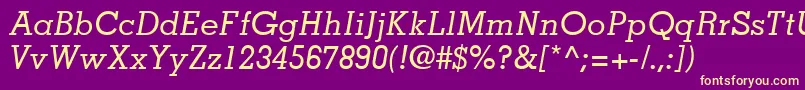 MemphisLtMediumItalic-fontti – keltaiset fontit violetilla taustalla