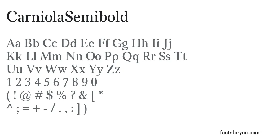 Czcionka CarniolaSemibold – alfabet, cyfry, specjalne znaki