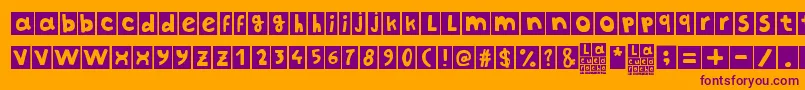 Weitere Informationen zur LaCucaracha-Schriftart LaCucaracha-Schriftart – Violette Schriften auf orangefarbenem Hintergrund