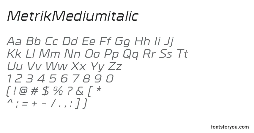 Шрифт MetrikMediumitalic – алфавит, цифры, специальные символы