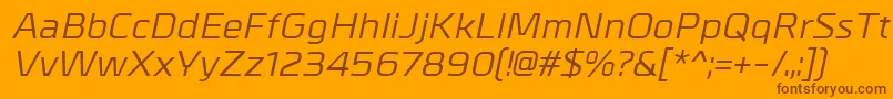 MetrikMediumitalic-fontti – ruskeat fontit oranssilla taustalla