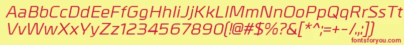 MetrikMediumitalic-Schriftart – Rote Schriften auf gelbem Hintergrund