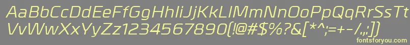 MetrikMediumitalic-Schriftart – Gelbe Schriften auf grauem Hintergrund