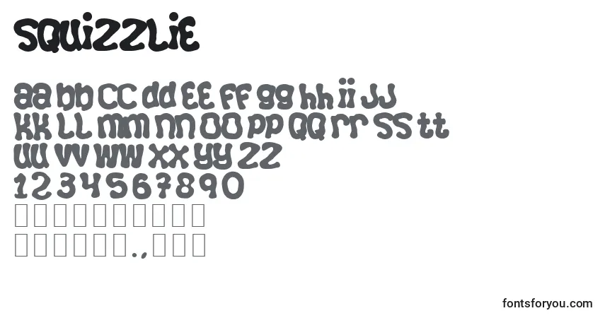 A fonte Squizzlie – alfabeto, números, caracteres especiais