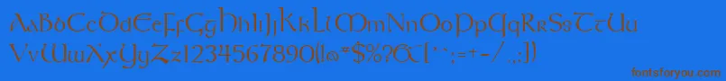 フォントKeltNormal – 茶色の文字が青い背景にあります。