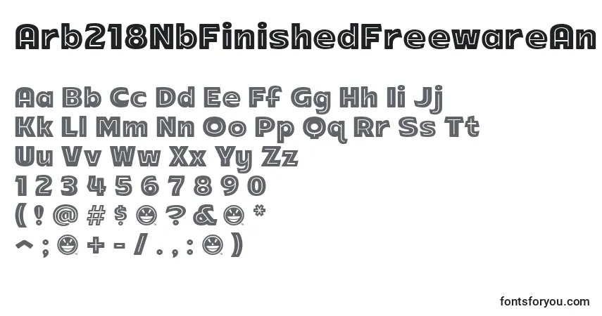 A fonte Arb218NbFinishedFreewareAn (60236) – alfabeto, números, caracteres especiais