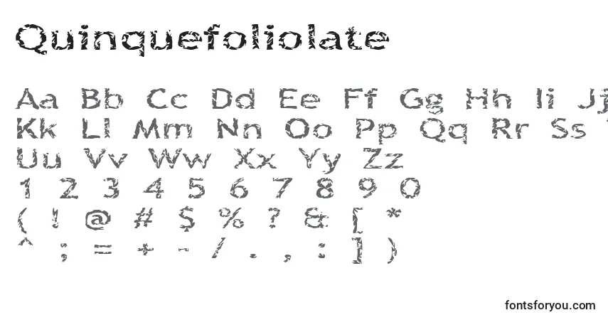 Quinquefoliolate-fontti – aakkoset, numerot, erikoismerkit