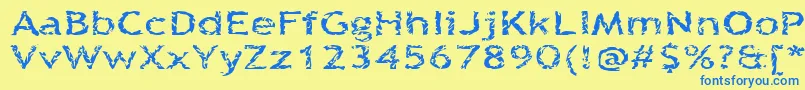 フォントQuinquefoliolate – 青い文字が黄色の背景にあります。