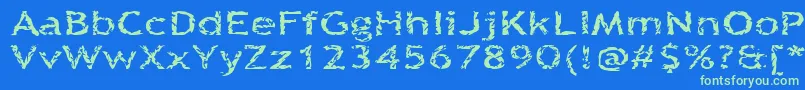 Quinquefoliolate-Schriftart – Grüne Schriften auf blauem Hintergrund