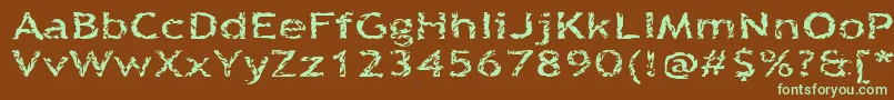 フォントQuinquefoliolate – 緑色の文字が茶色の背景にあります。