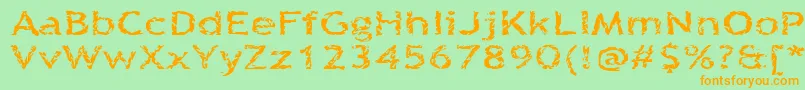フォントQuinquefoliolate – オレンジの文字が緑の背景にあります。