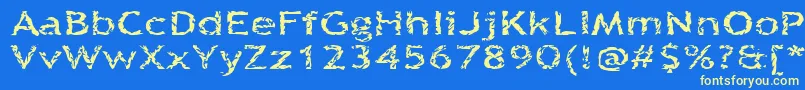 Quinquefoliolate-Schriftart – Gelbe Schriften auf blauem Hintergrund