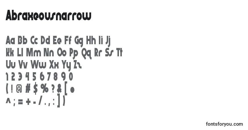 Czcionka Abraxeousnarrow – alfabet, cyfry, specjalne znaki