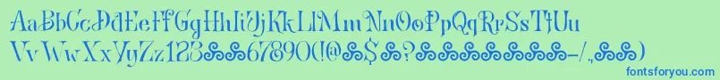 BronwenDemo-fontti – siniset fontit vihreällä taustalla
