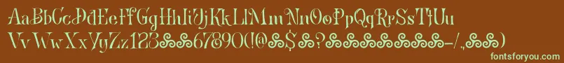 フォントBronwenDemo – 緑色の文字が茶色の背景にあります。