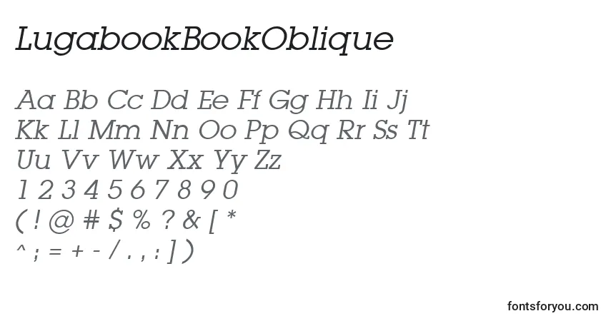 Schriftart LugabookBookOblique – Alphabet, Zahlen, spezielle Symbole
