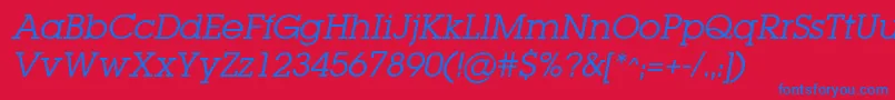 LugabookBookOblique-fontti – siniset fontit punaisella taustalla