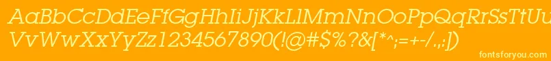 LugabookBookOblique-Schriftart – Gelbe Schriften auf orangefarbenem Hintergrund