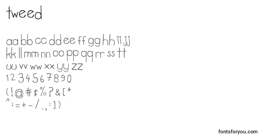 A fonte Tweed – alfabeto, números, caracteres especiais