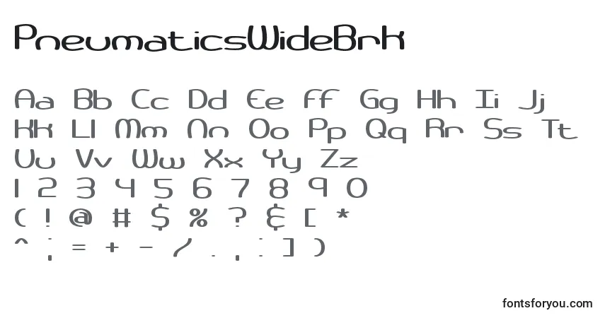 A fonte PneumaticsWideBrk – alfabeto, números, caracteres especiais