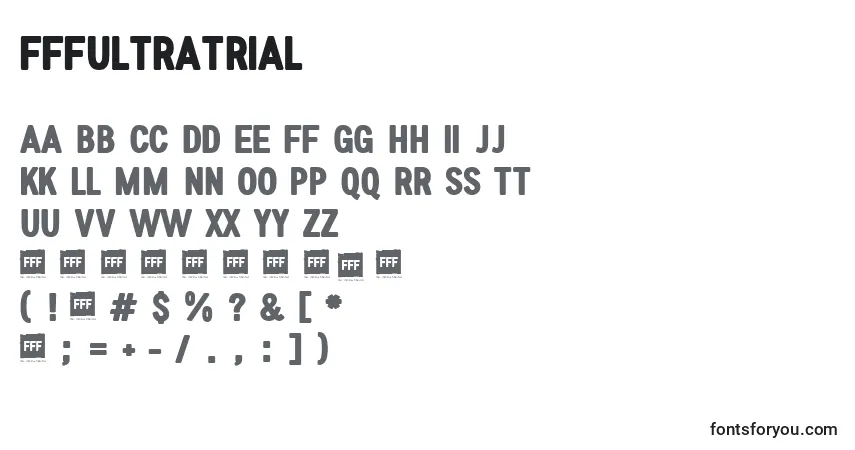 A fonte FffUltraTrial – alfabeto, números, caracteres especiais