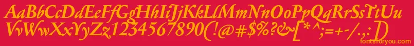 SerapionProBoldItalic-Schriftart – Orangefarbene Schriften auf rotem Hintergrund