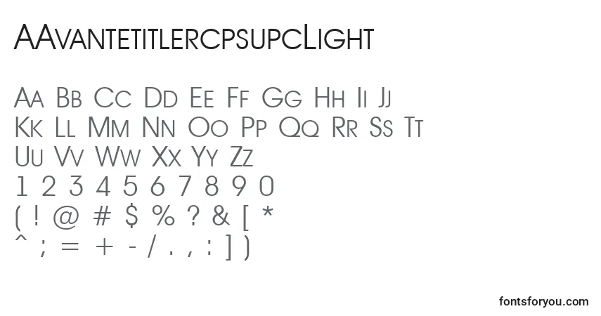 Czcionka AAvantetitlercpsupcLight – alfabet, cyfry, specjalne znaki