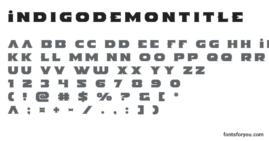 Schriftart Indigodemontitle – Alphabet, Zahlen, spezielle Symbole
