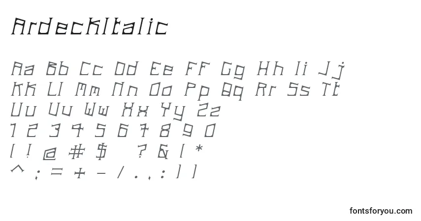 A fonte ArdeckItalic – alfabeto, números, caracteres especiais