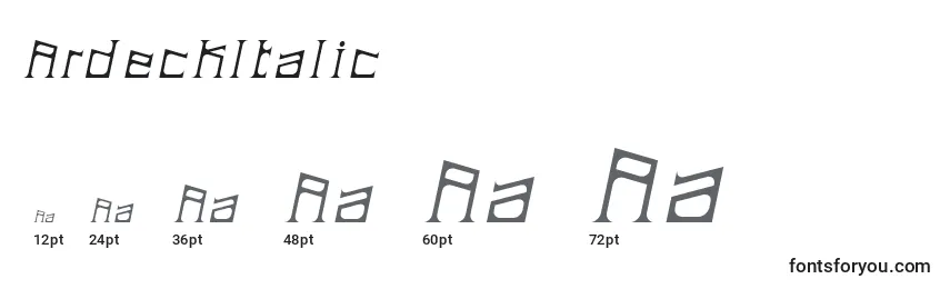 Размеры шрифта ArdeckItalic