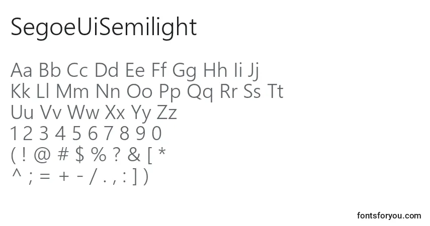 A fonte SegoeUiSemilight – alfabeto, números, caracteres especiais