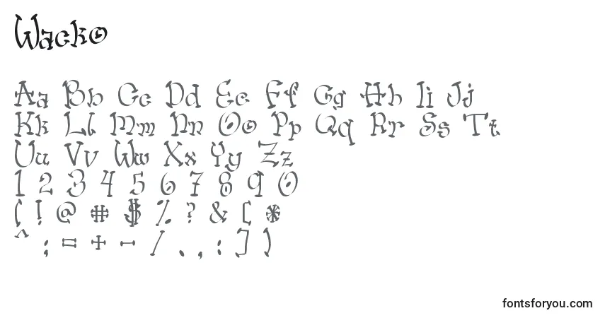 Schriftart Wacko – Alphabet, Zahlen, spezielle Symbole