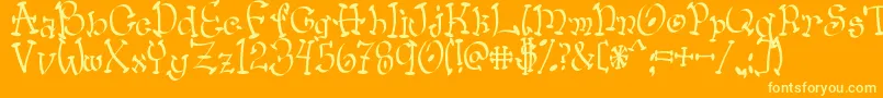 Wacko-Schriftart – Gelbe Schriften auf orangefarbenem Hintergrund
