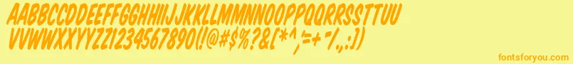 フォントVtcsupermarketsaletalltilt – オレンジの文字が黄色の背景にあります。