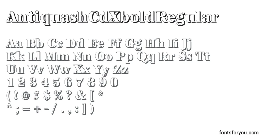 Czcionka AntiquashCdXboldRegular – alfabet, cyfry, specjalne znaki