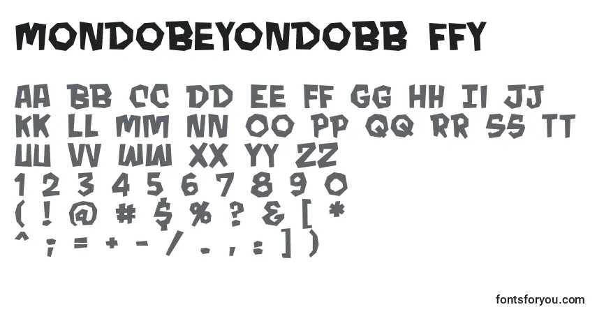 Czcionka Mondobeyondobb ffy – alfabet, cyfry, specjalne znaki