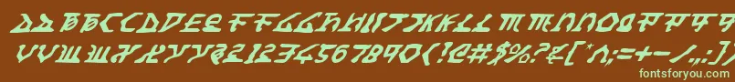フォントHomeworldTranslatorItalic – 緑色の文字が茶色の背景にあります。