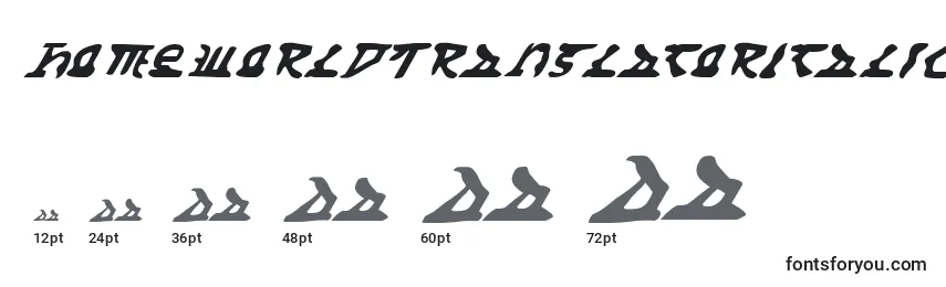 Размеры шрифта HomeworldTranslatorItalic