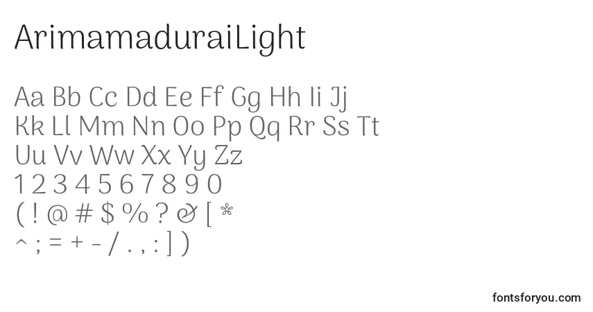 A fonte ArimamaduraiLight – alfabeto, números, caracteres especiais