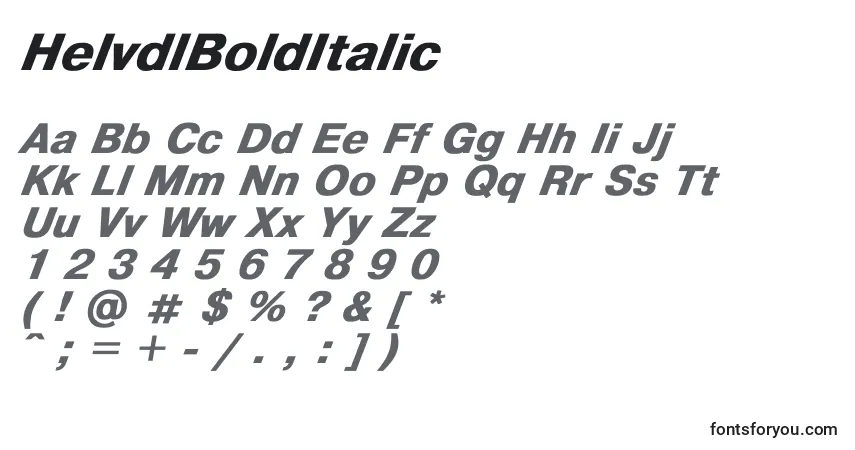 A fonte HelvdlBoldItalic – alfabeto, números, caracteres especiais