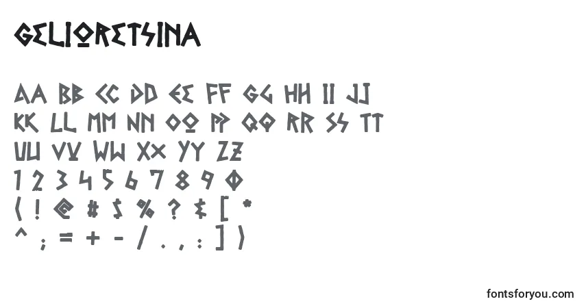Schriftart GelioRetsina – Alphabet, Zahlen, spezielle Symbole