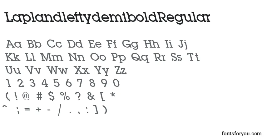 A fonte LaplandleftydemiboldRegular – alfabeto, números, caracteres especiais