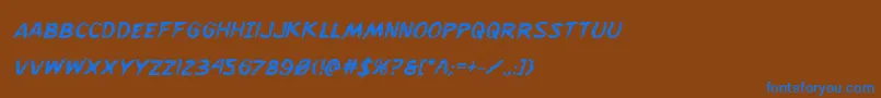 Więcej informacji o czcionce Flesheatingboldital Czcionka Flesheatingboldital – niebieskie czcionki na brązowym tle