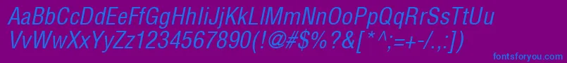 HelveticaLtCondensedOblique-fontti – siniset fontit violetilla taustalla
